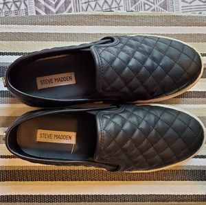 Black Quilted Faux Leather Steve Madden Sneakers